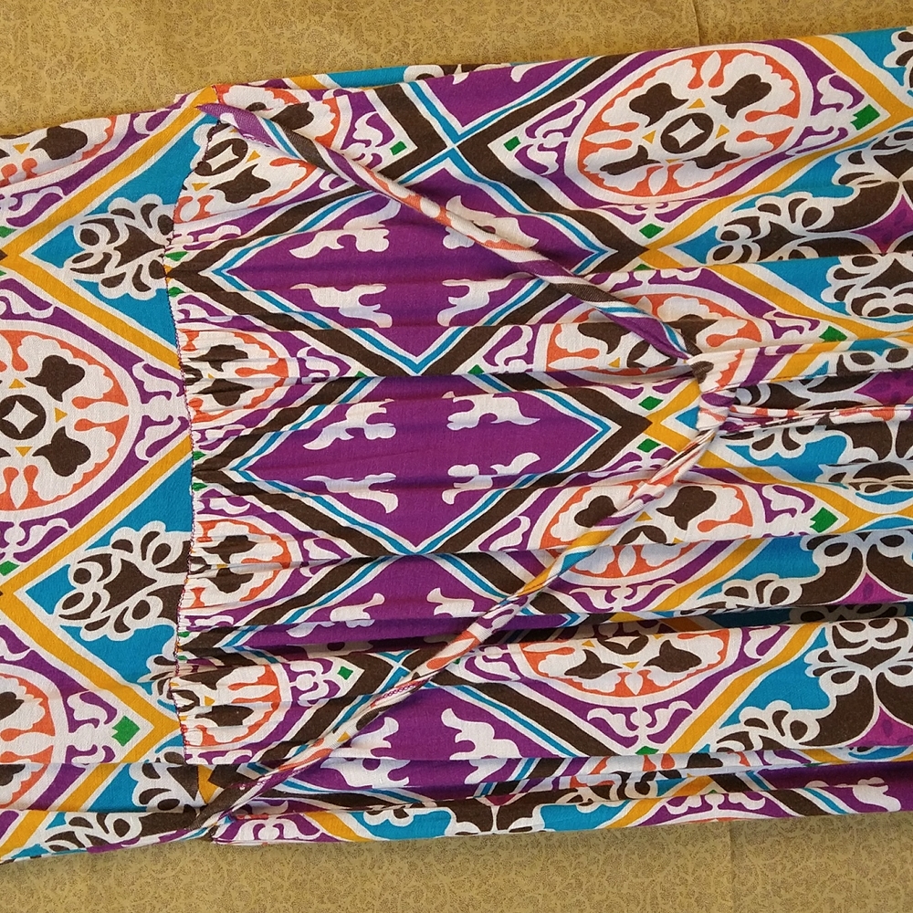Women Purple Multi Color Maxi Dress Size: XL - Picture 5 of 6